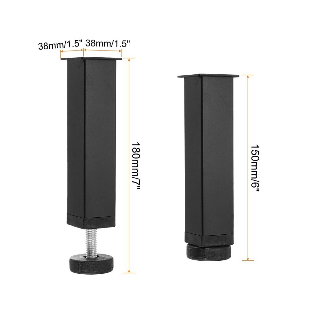 Adjustable Height Center Support Leg, 6" Bed Support Legs, Black