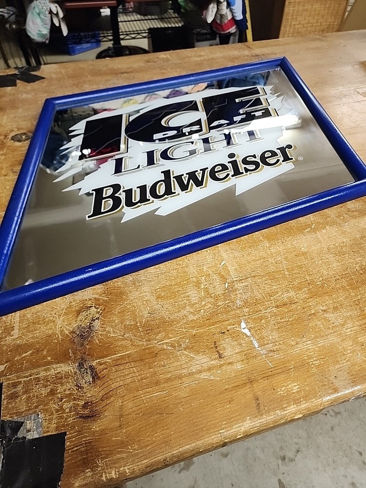 Budweiser Ice Draft Mirror Beer Slanted Sign