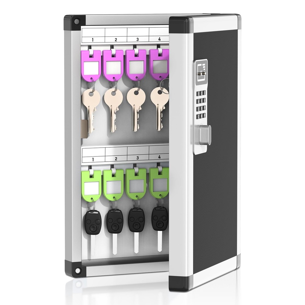 24 Key Box Wall Mount with Code and Key, Key Lock Box with Combination, Key S...
