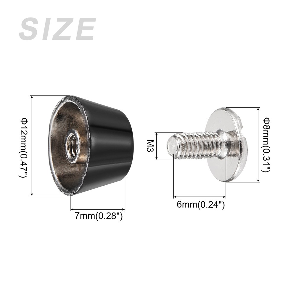 Screw Back Stud Spike (12x7mm) 10pcs, Flat Head Stud Rivets Bright Black