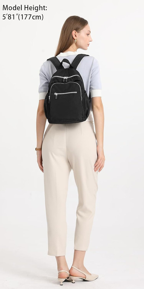 Small Nylon Backpack Mini Casual Daypack Lightweight Backpack for Women (BLACK)