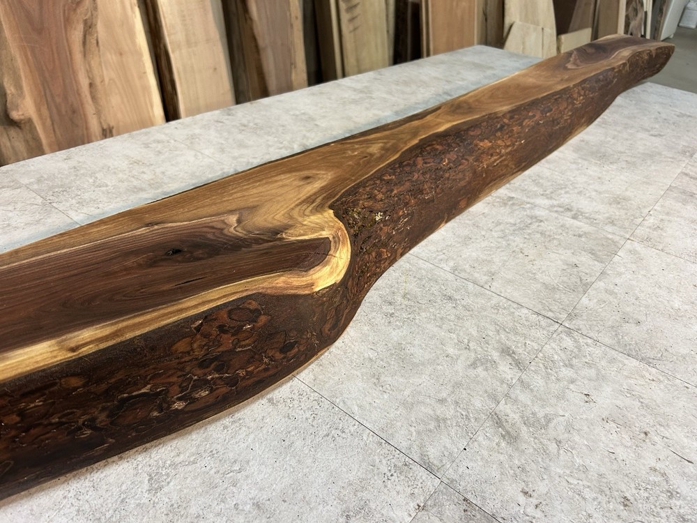 Figured Walnut Mantel/Fireplace Mantel Shelf/Solid Wood/Live Edge Walnut Shelf