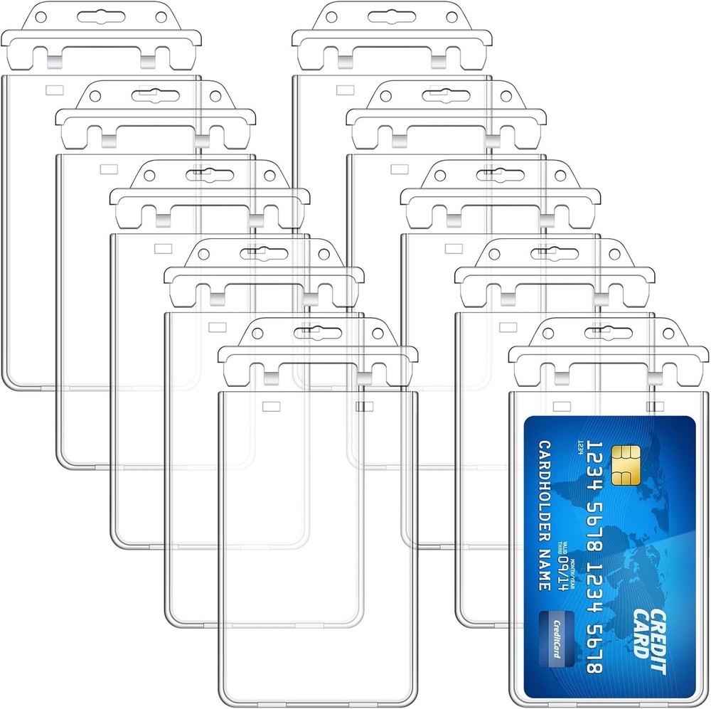 Tinlade 100 Pack Permanent Locking Hard Plastic Badge Holder Vertical Clear