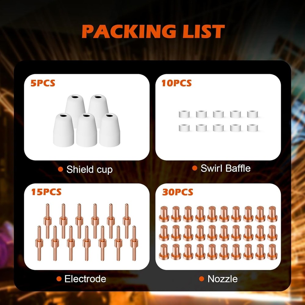 60PCS PT31 Plasma Cutter Consumables, High-Quality Cutting Performance Nozzles,