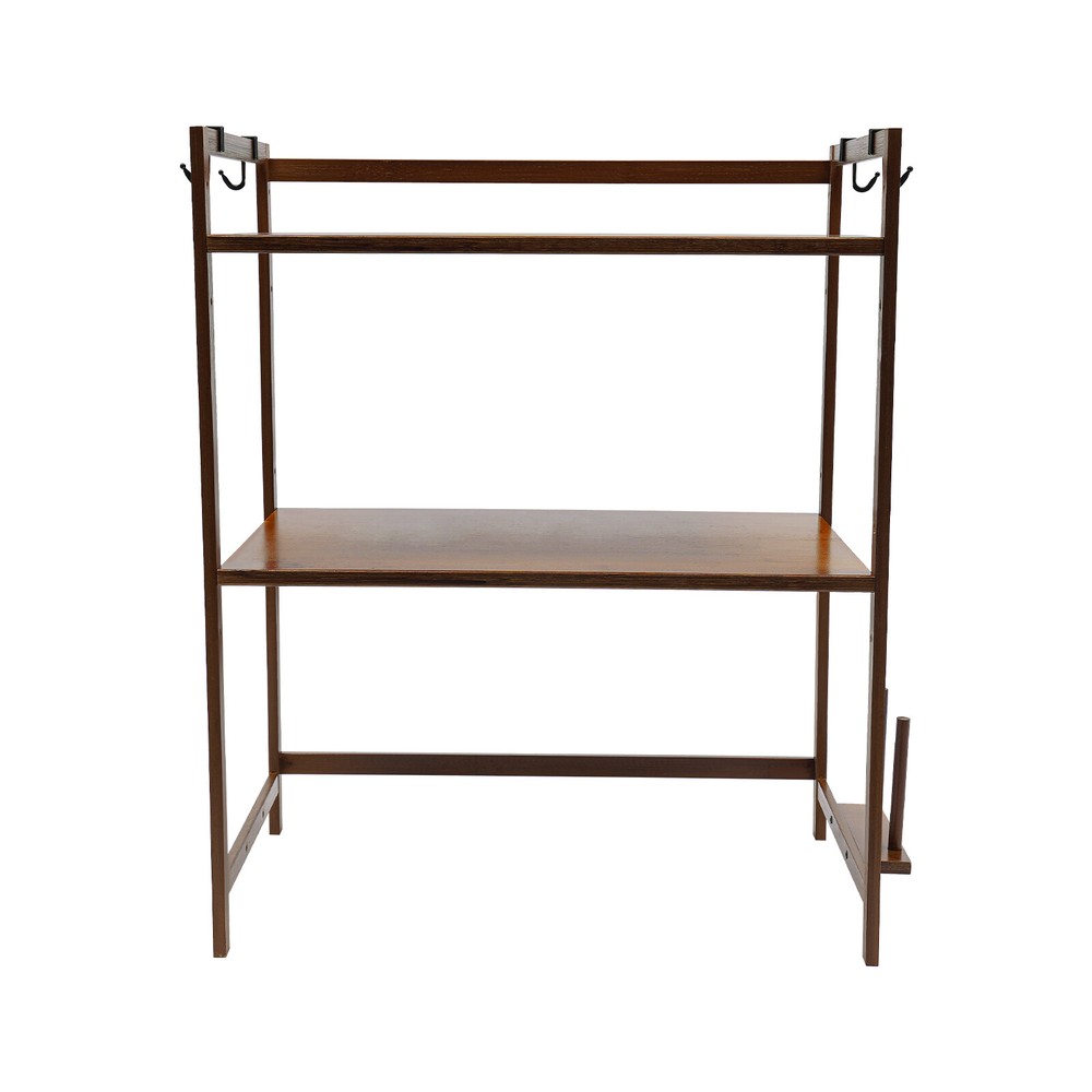 2 Tier 4 Hook Kitchen Storage Rack for Microwave Oven Stand Shelf Organizer