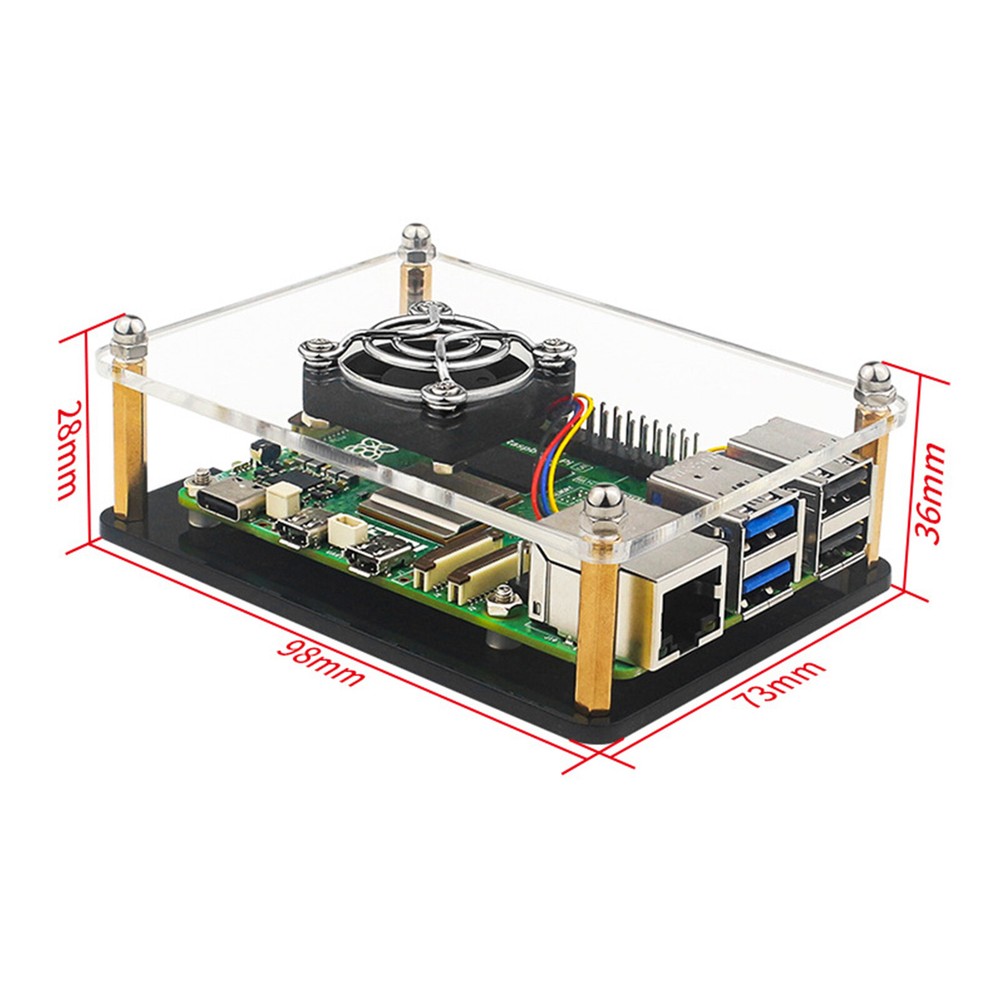 Raspberry Pi 5 Multi-Layer Acrylic Shell Protective Case Cooling Fan US
