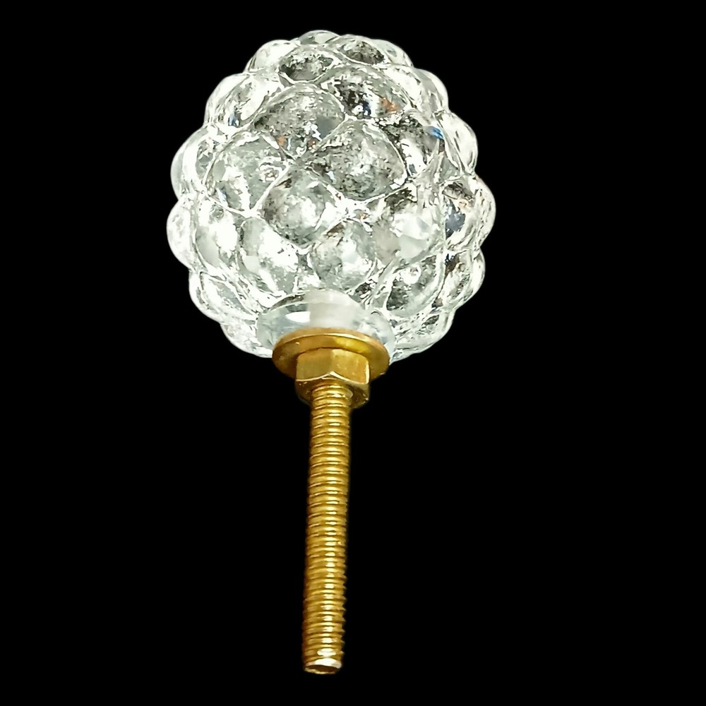 4 Clear Glass Oblong Egg Shaped Drawer Pulls Knobs Bumpy Round Texture 1"x1.75"