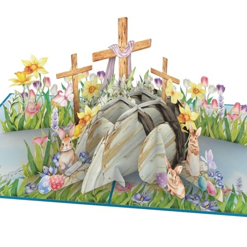 3D He Is Risen Resurrection Pop Up Easter Card with Notecard – Empty Tomb and
