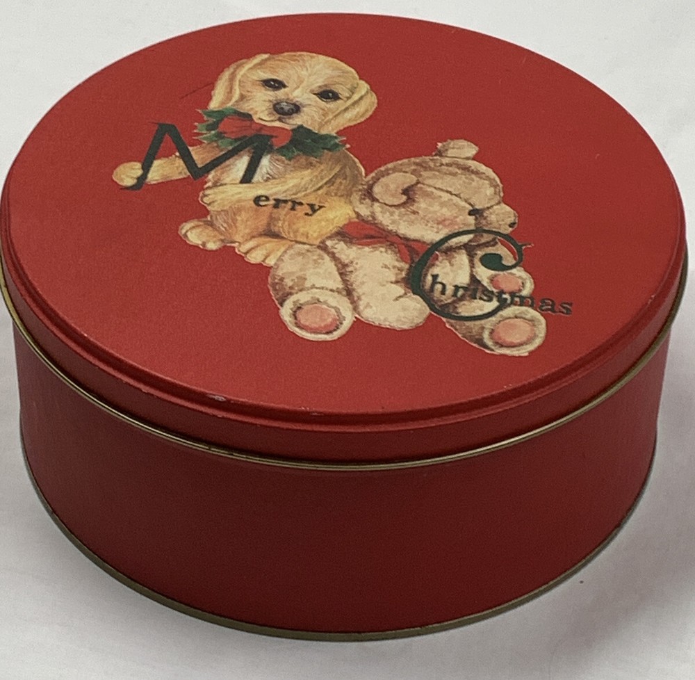 VENTURE Merry Christmas Red Round Tin Box 8”