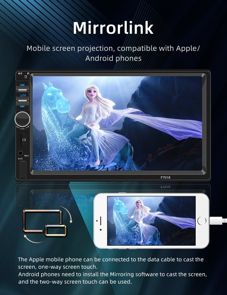 Double 2DIN Touch Screen Car Stereo MP5 Player BT FM For Carplay Android Auto
