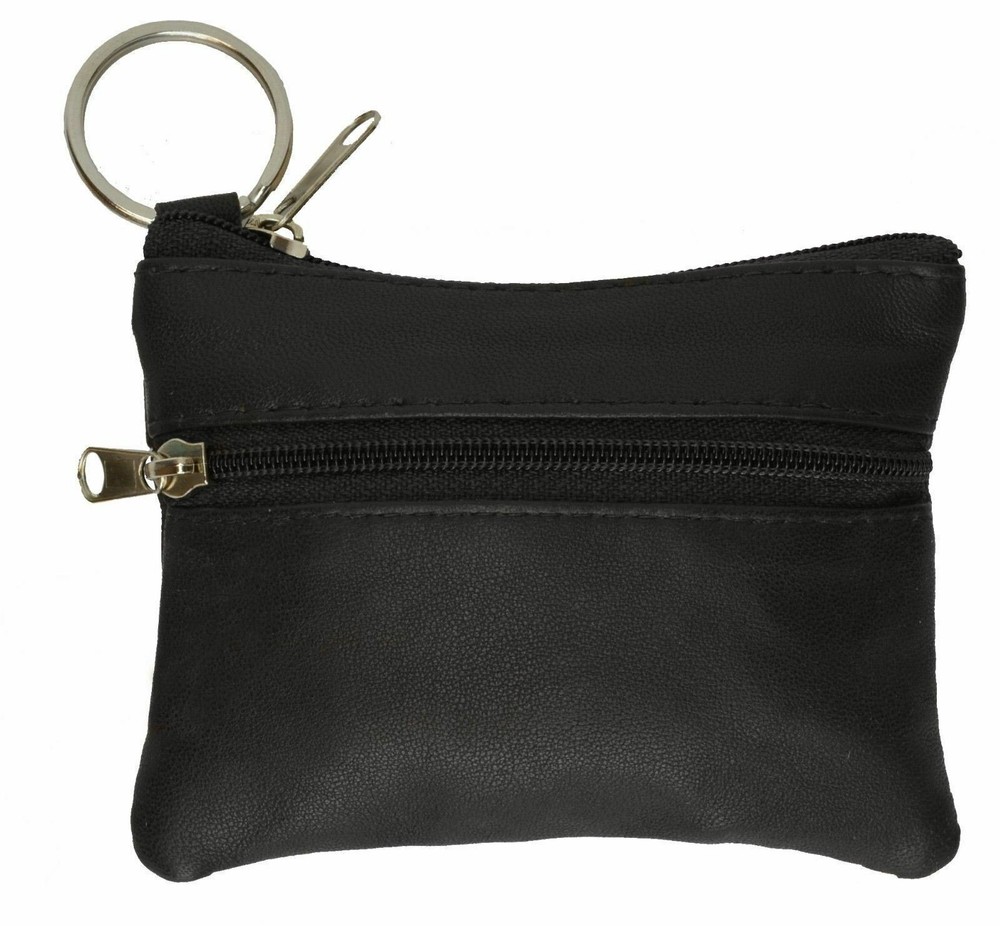 Leather Coin Purse / Mini Wallet / Key Pouch - 2 Zippered Sections