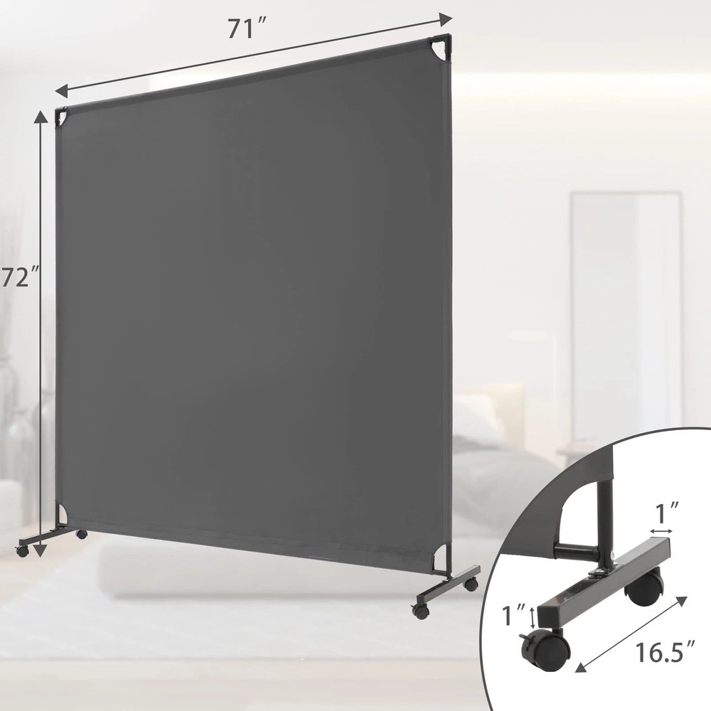6FT Single Panel Rolling Room Divider, Partition Privacy Screens with Wheels,...