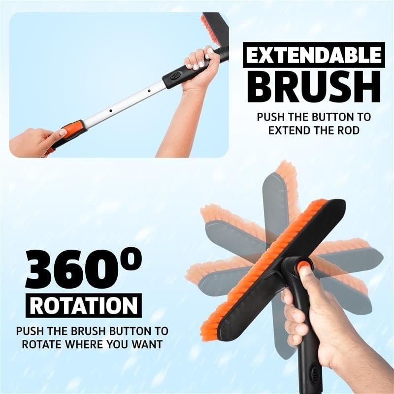 3-in-1 63" Extendable Snow Brush, Ice Scraper & Squeegee for Winter Preparedness