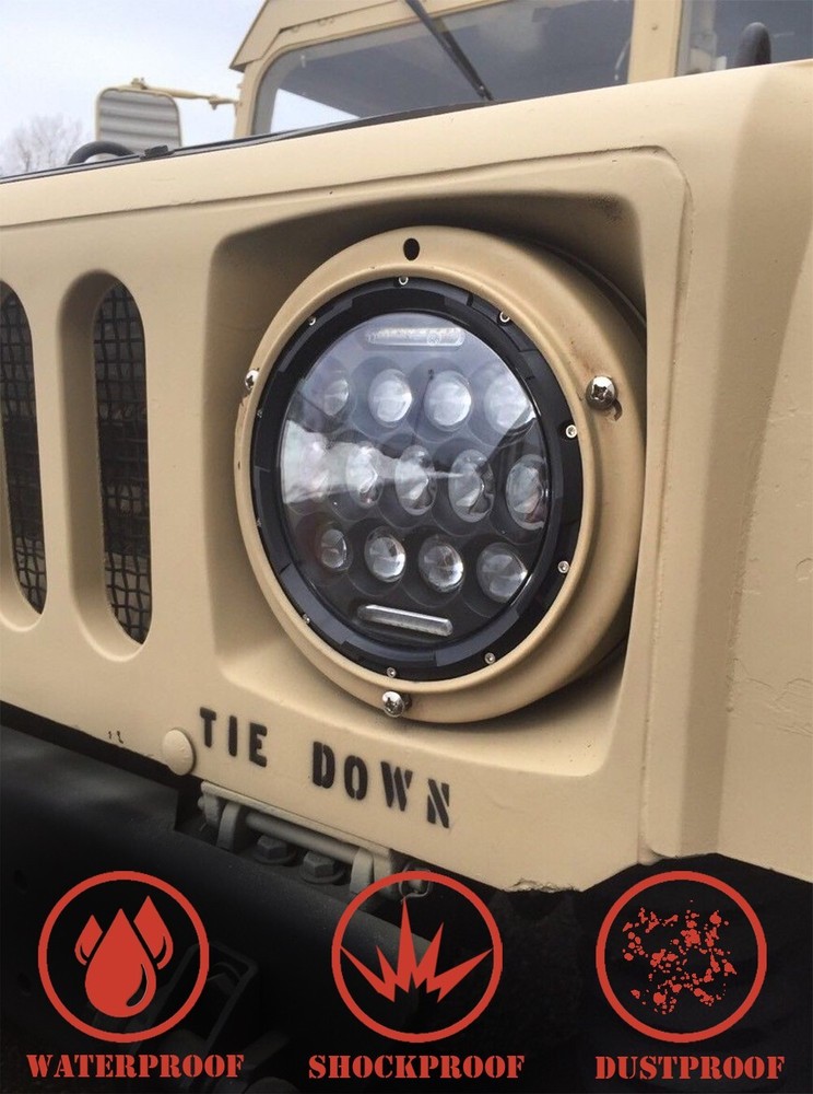 2Military Deuce 2.5 Ton M35 M35A2 Black Bezel Headlight LED Plug&Play Head Light