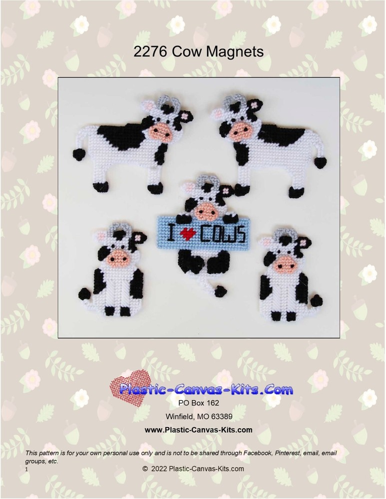 Cow Magnets- Plastic Canvas Pattern or Kit