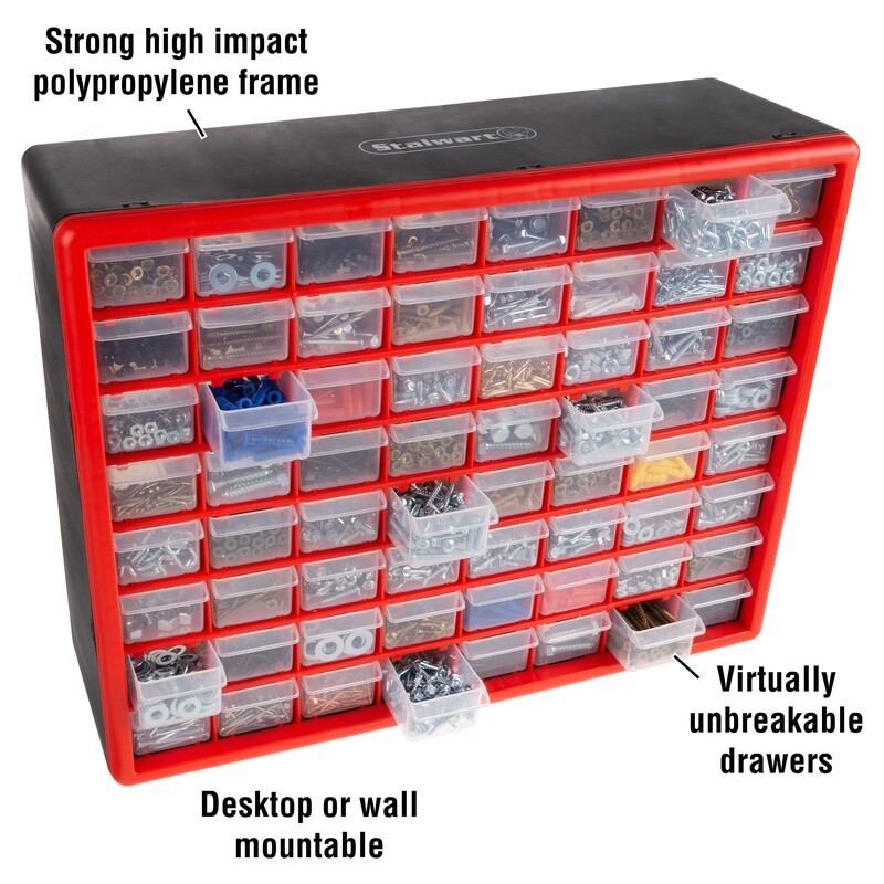 64 Drawer Storage Organizer Plastic Bins Multi Purpose Wall Mount Tool Supplies