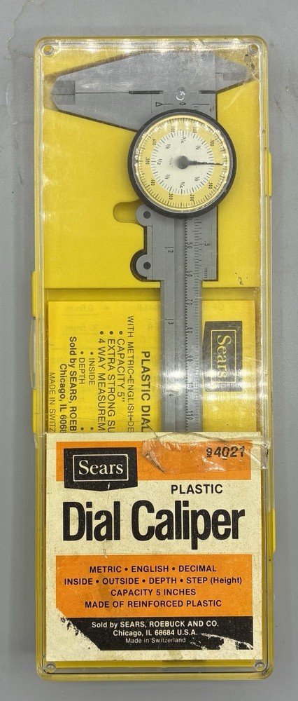 Vintage Sears Plastic Dial Caliper 5" Capacity Case & Instructions 94021