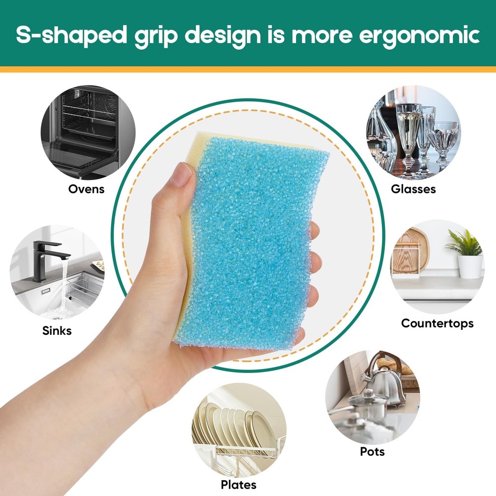 Scrub Sponge, 4 Pack Dual-Sided Temperature-Responsive Scrubber - Non-Scratch...