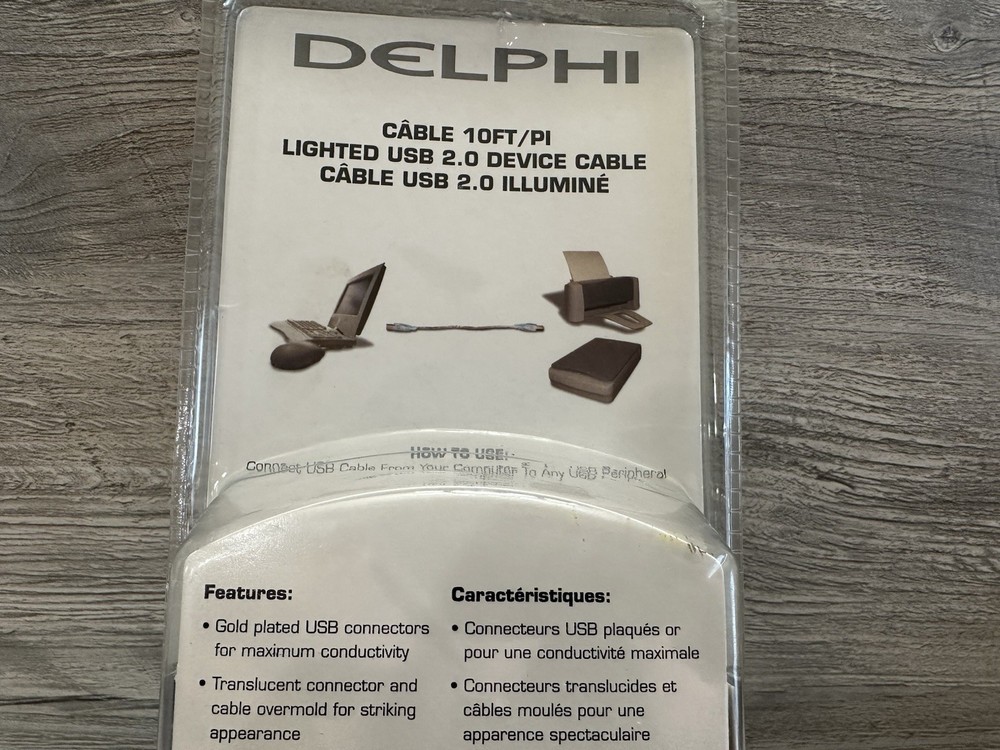 USB Cords DELPHI 10' USB 2.0 Red LED LIGHT UP TYPE 10ft NEW!!! In Package