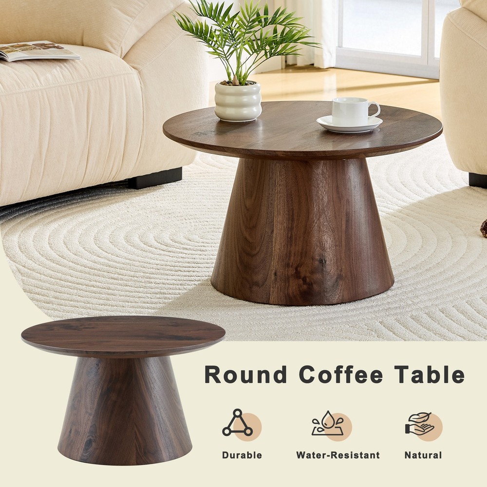 Walnut wood grain medium density fiberboard circular coffee table - diameter 2