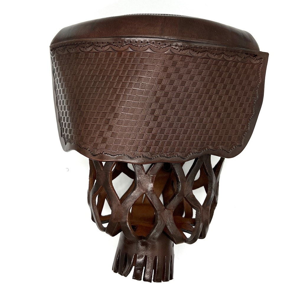 6pcs DARK BROWN Genuine Leather Pool Table Pockets Mosaic Pattern