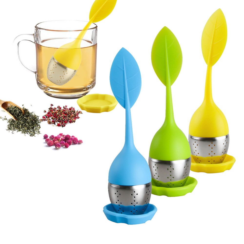 US 3PCS Silicone Loose Leaf Tea Infuser Stainless Spice Filter Diffuser YW-GN-BL