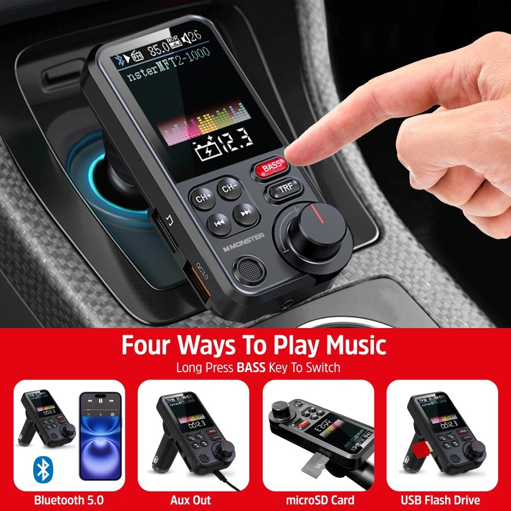 18W Bluetooth FM Transmitter with QC 3.0 Fast Charging
