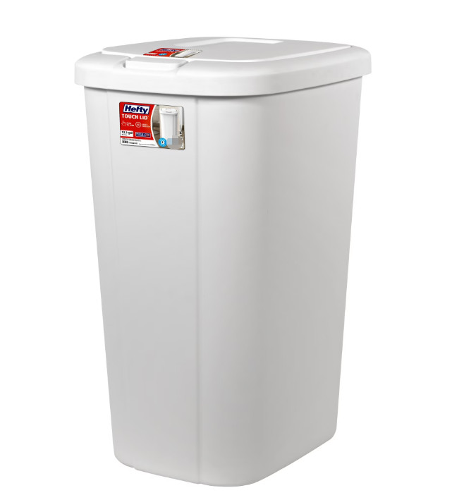 Hefty Kitchen Trash Can, 13.3 Gallon Plastic Touch Top Garbage Bin with Push But