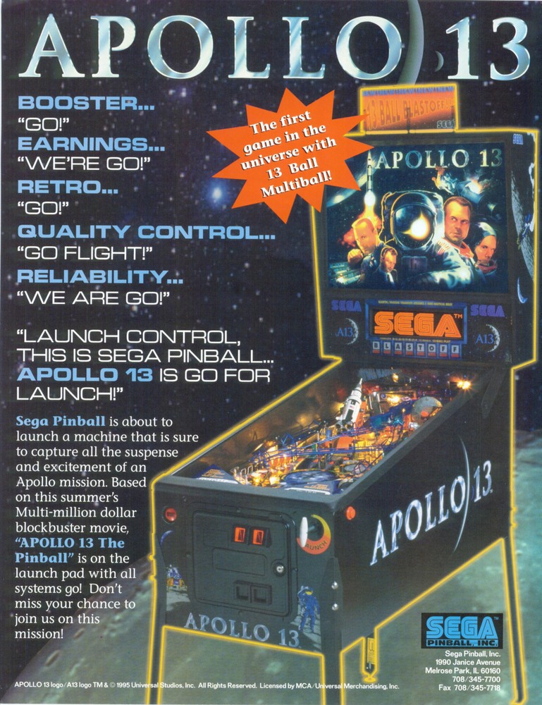 1995 SEGA APOLLO 13 PINBALL FLYER