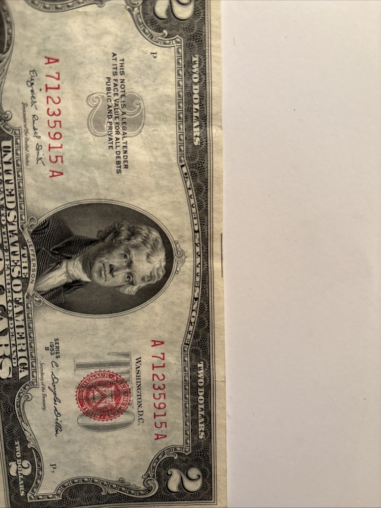 1953 B Error Miscut Red Seal $2 Bill