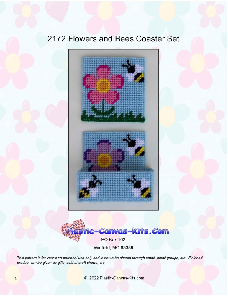 Flowers and Bees Coaster Set-Plastic Canvas Pattern or Kit
