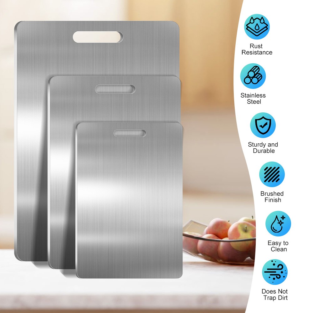 3 Pack Stainless Cutting Board 100% Pure Non-Stick Double-Sided for Kitchen