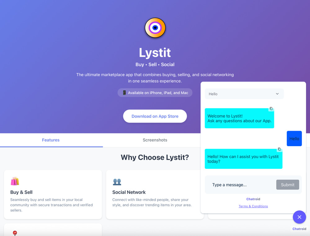 Chatroid.com Domain + Fully functional website (beta)