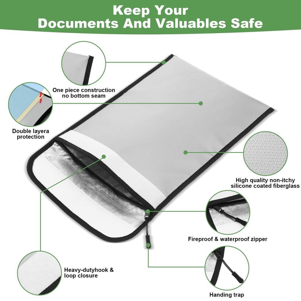 Fireproof Document Bag Set - Waterproof Zippered Storage for Important Papers