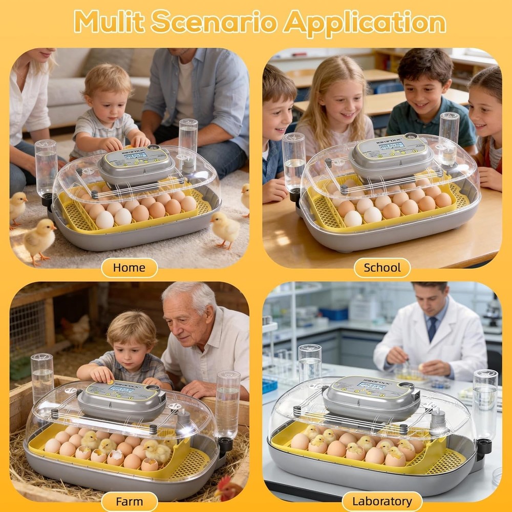 Automatic Egg Incubator - 24 Egg Capacity with Smart Temp Control & 360° View