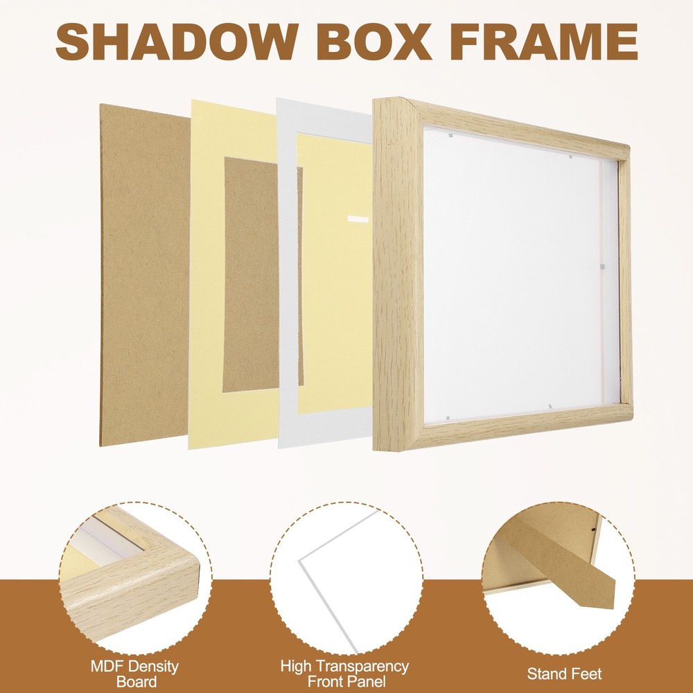 13x9" Horizontal Shadow Box Frame with Push Pins 1 Adhesive, White