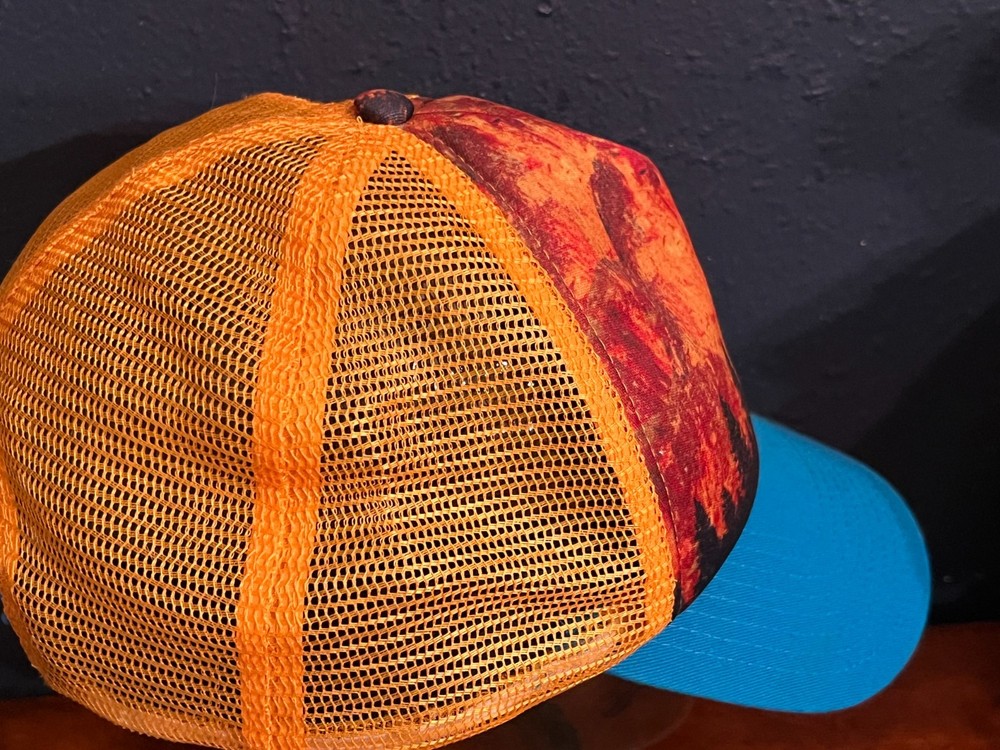 Buff Flame Forest Blue and Orange Cap Running Trucker Hat Adjustable OSFA