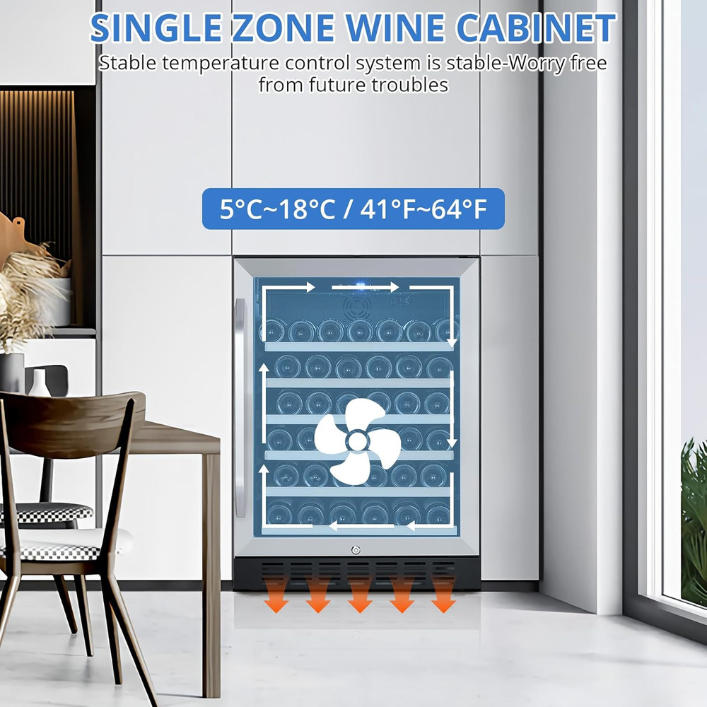 24 in Wine Cooler Refrigerator - 46 Bottle Capacity, Stable Temperature Control,
