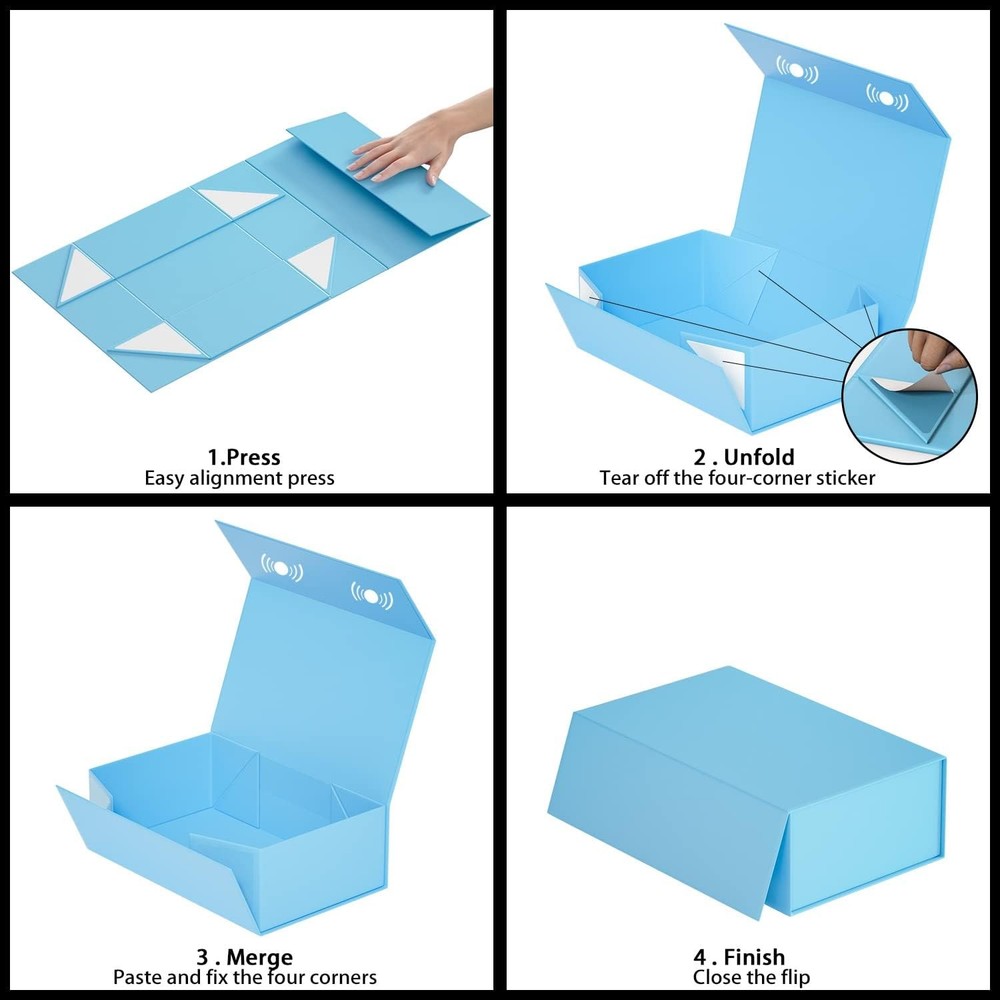 Gift Box Blue Magnetic Closure Collapsible Packaging