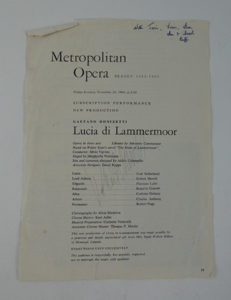 Robert Merrill Signed Metropolitan Opera Magazine Page Autographed