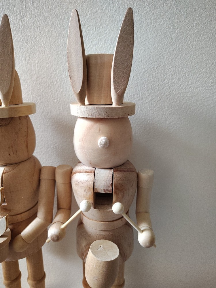 Make Market Wood Easter Bunny Rabbit Nutcracker Pair Unpainted Art Craft Project