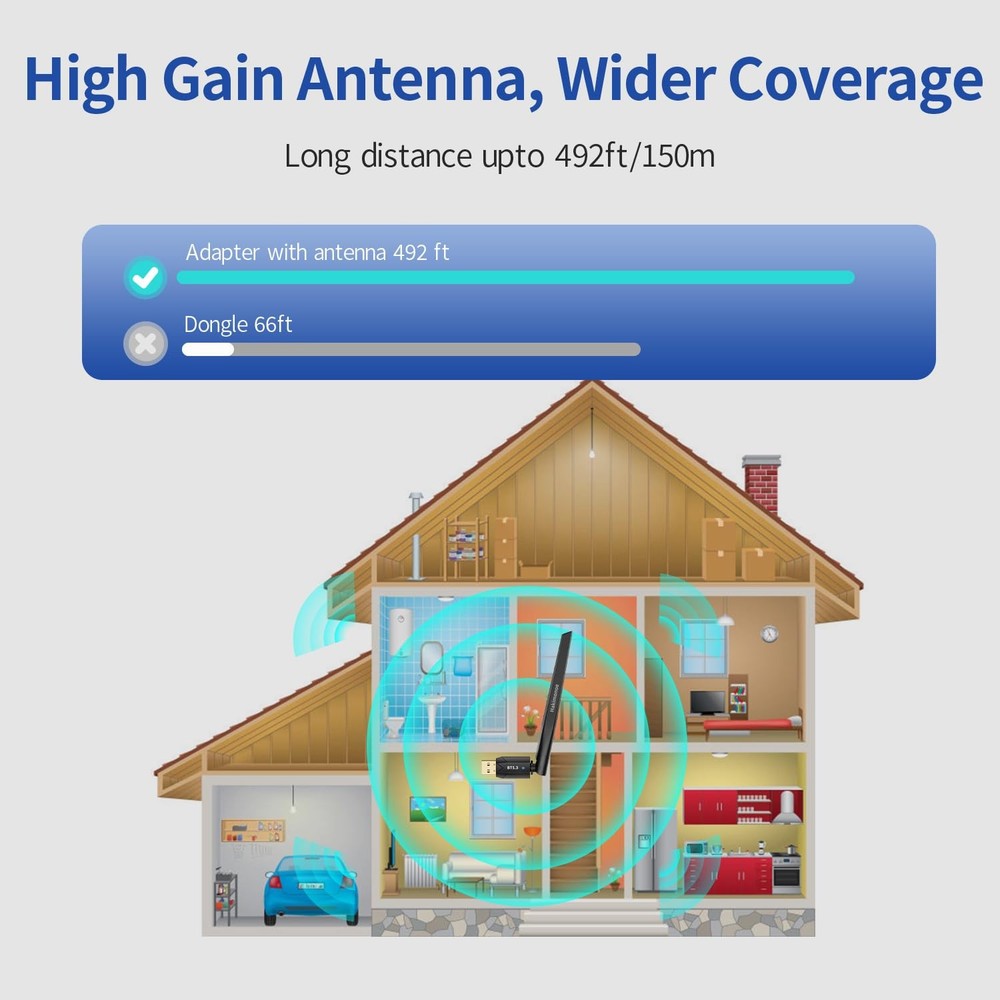 Hakimonoe Long Range USB Bluetooth 5.3 Adapter for PC, Wireless Mini, Black