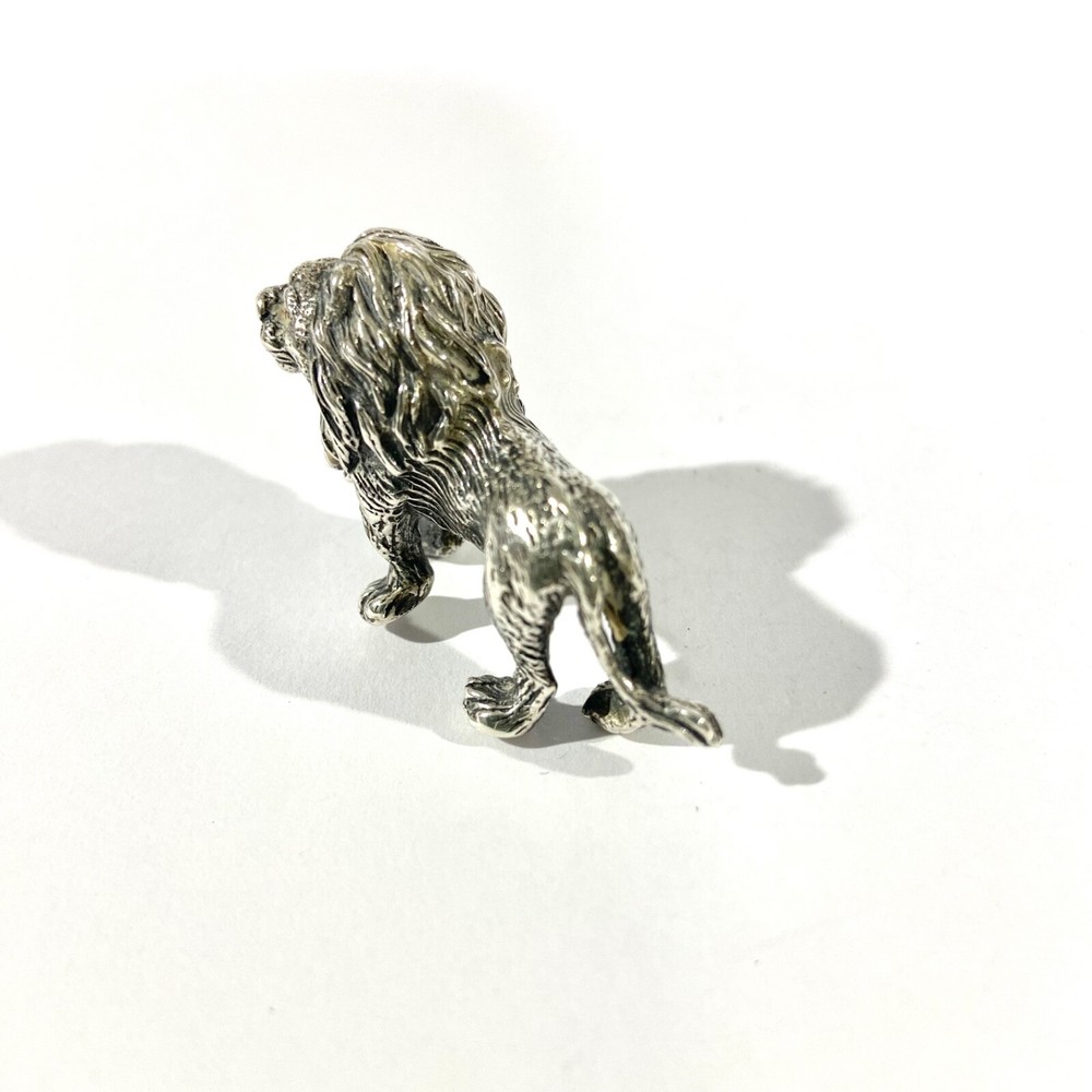 vintage solid silver lion miniature , hallmarked italian figurine