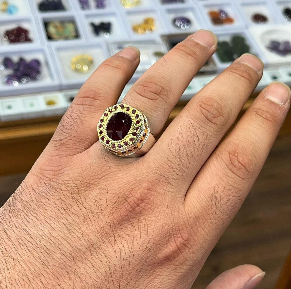 Natural Kabul Afghani Ruby Stone Ring Small Ruby Stones Around Big Ruby Ring