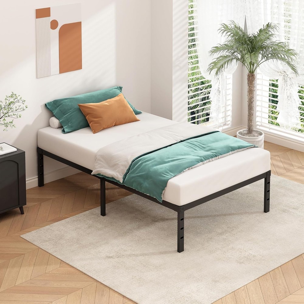 Twin Bed Frame 18" Height, Squeak Resistant, Under-Bed Storage, Black