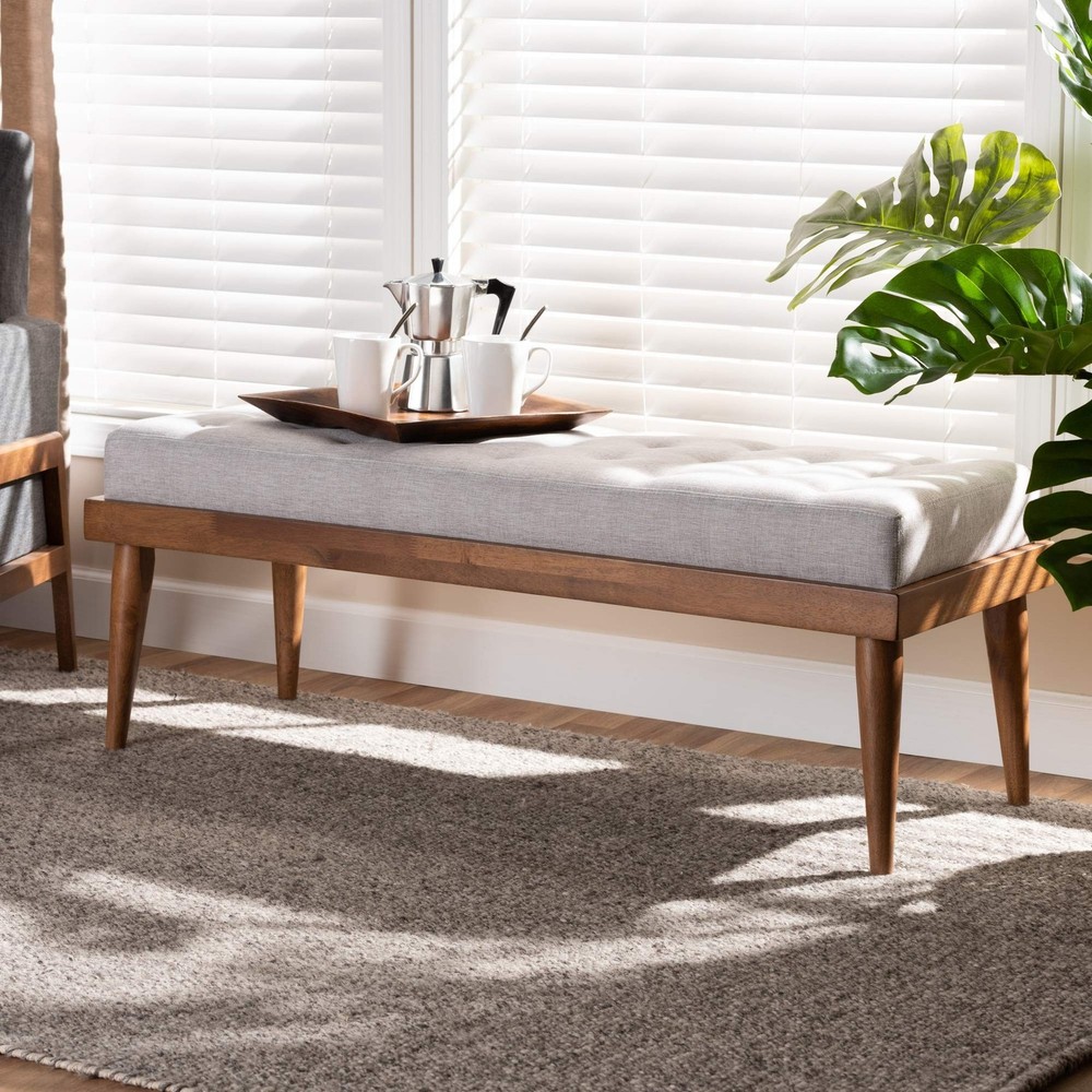 Baxton Studio Benches, One Size, Grayish Beige/Walnut