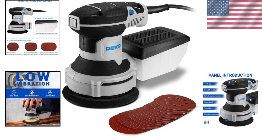 5” Electric Orbital Sander: 6 Variable Speeds & Enhanced Dust Collection System