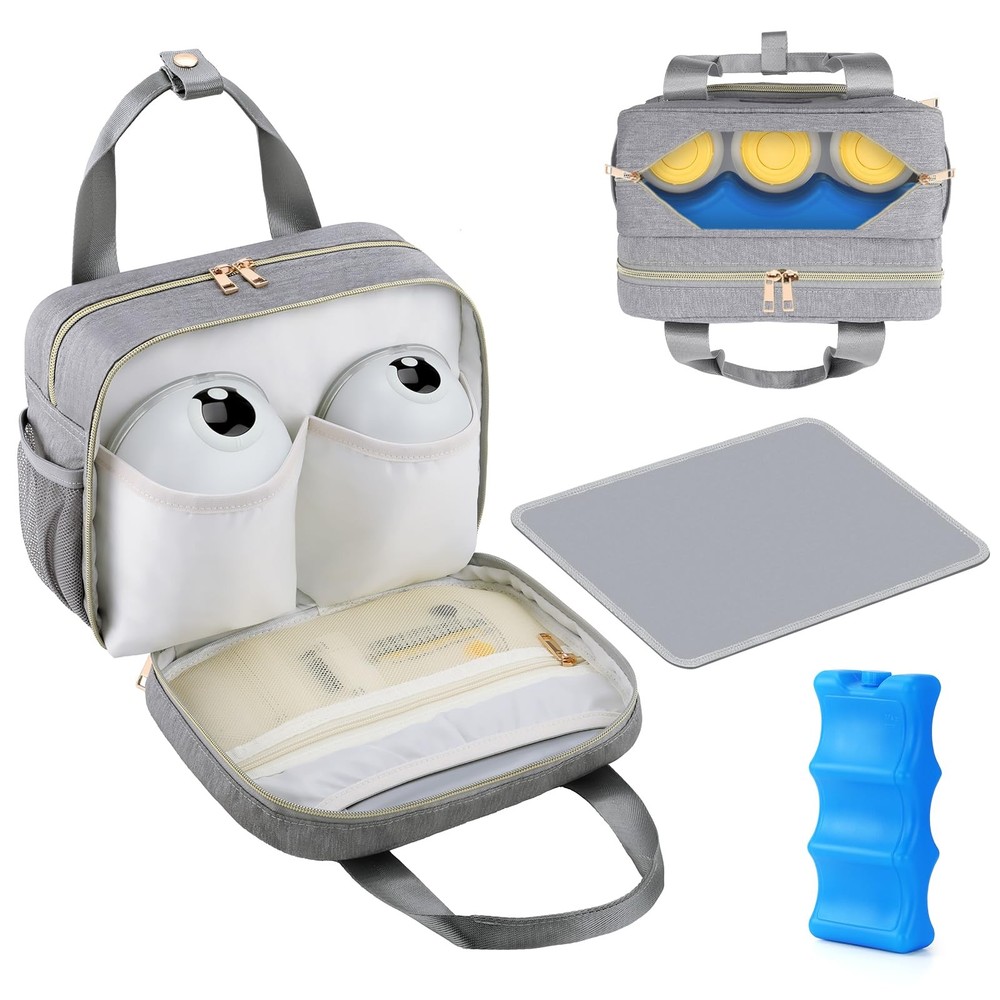 Breastmilk Cooler Bag with Ice Pack Grey Small Portable Case Nursing Work