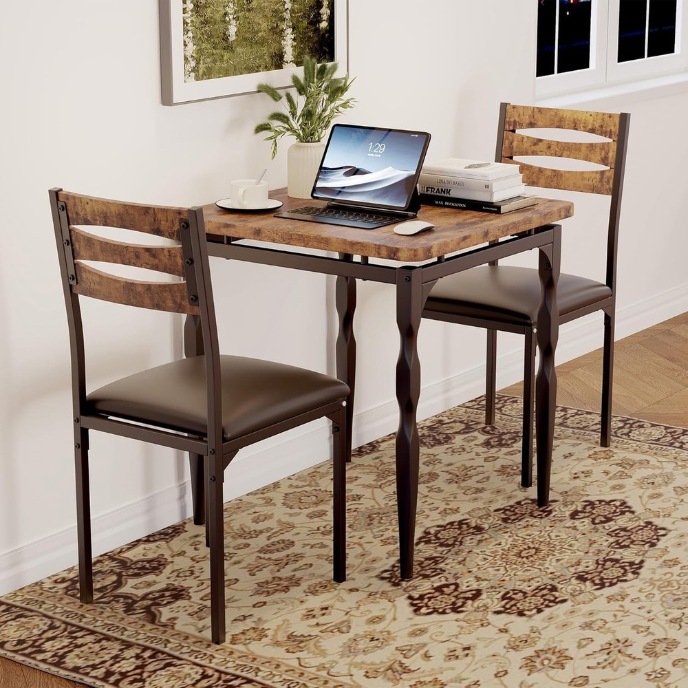 3Piece Dining Table Set Chairs Spiral Legs for Small Spaces Kitchen Apartment