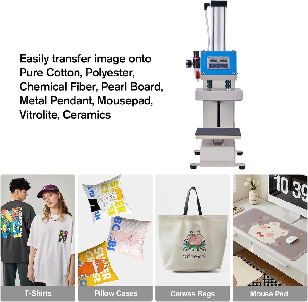 KILO 8"x8" Label Pneumatic Heat Press Machine Digital Integrated Display Control